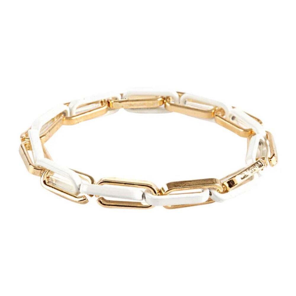 Gold and white stretchโchain link bracelet